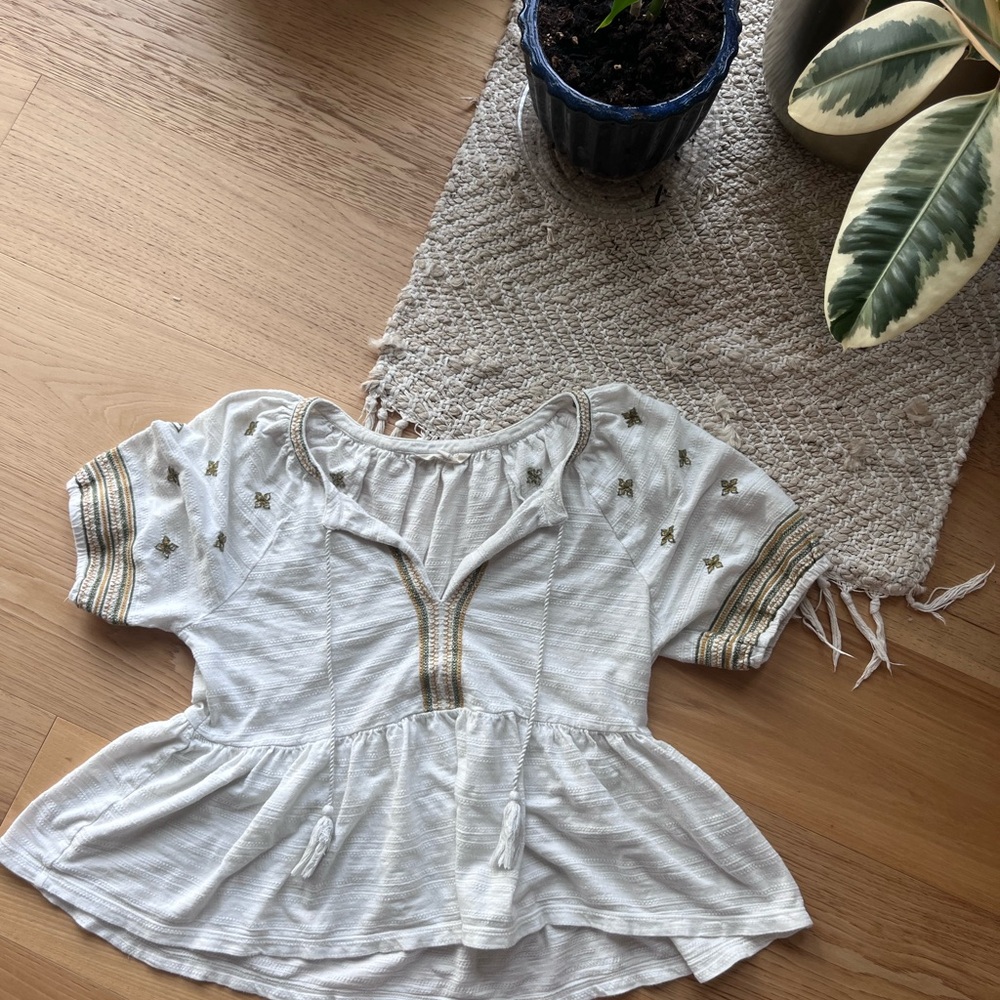 Lucky Brand Cream and Tan Crochet Top